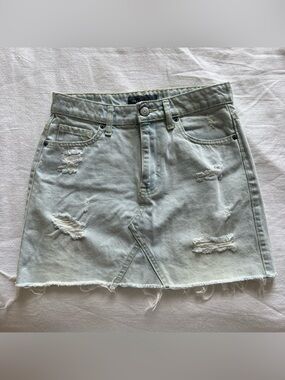 Aeropostale Light Blue Distressed Denim Mini Skirt